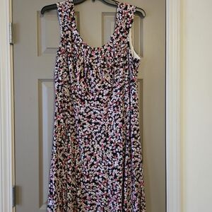 Floral Midi Dress - Black, Pink, White
